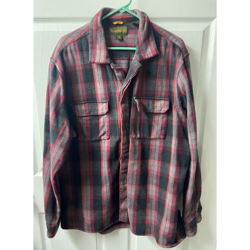 Timberland Shacket Mens XXL Heavy Flannel Button Up Pocket Outdoors VTG HongKong
